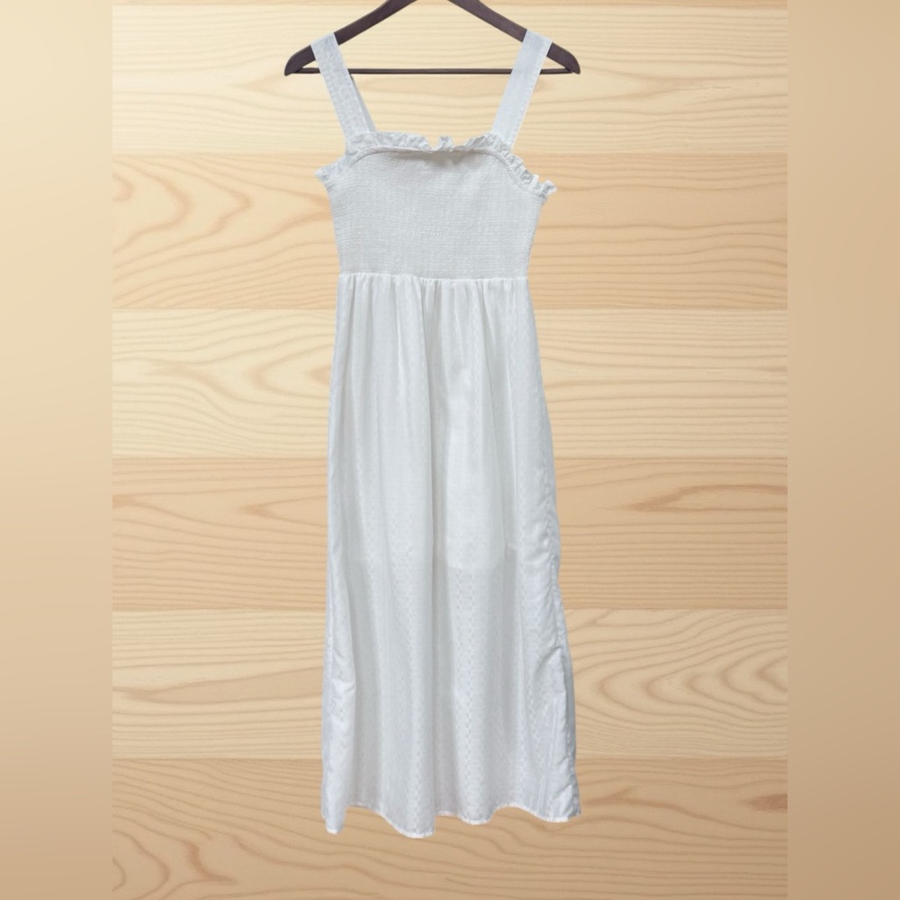 TOPSHOP White Smocked Ruffle Strap Midi Dress Size US 4